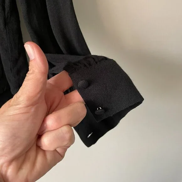 Aritzia Wilfred Tulum Button Front Collared Long Sleeve Casual Blouse Black XXS - Picture 5 of 8